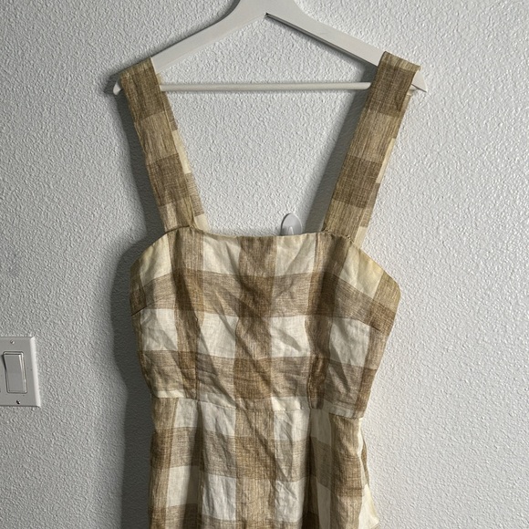 Gal meets glam Linen Plaid wide leg Sleeveless jumpsuit in Brown Cream size s - Picture 8 of 12